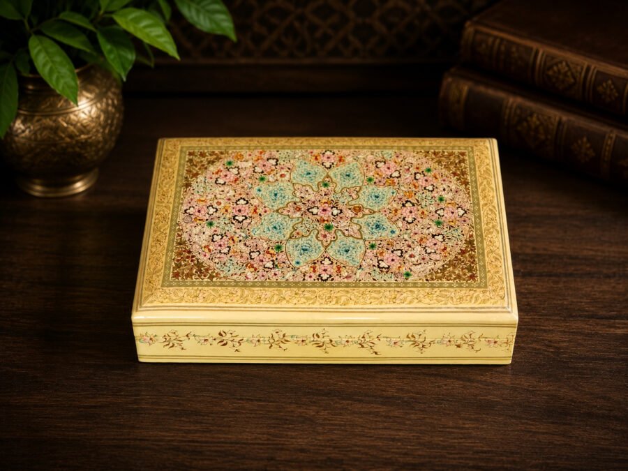 Personalized Bridesmaid gift box and Groomsmen Gifts: Handmade Paper Mache Box with Kashmir Carpet Art and Lacquered Finish