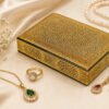 Golden custom jewelry case gift for her chinar leaf art lacquer painted-