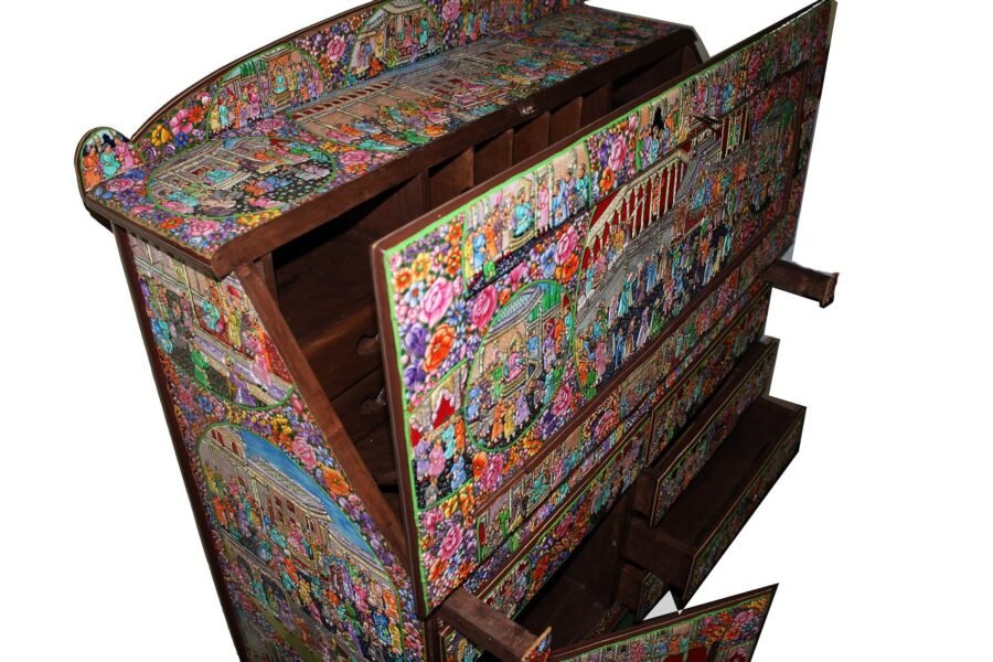 Unique Handcrafted Walnut Wood Desk – A Fusion of Elegance and Kashmiri Paper-Mache Artistry
