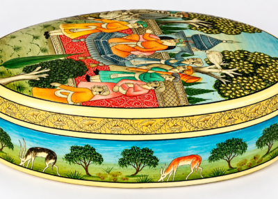 Handmade  oval jewelry box for engagement ring box- Kashmir Paper mache