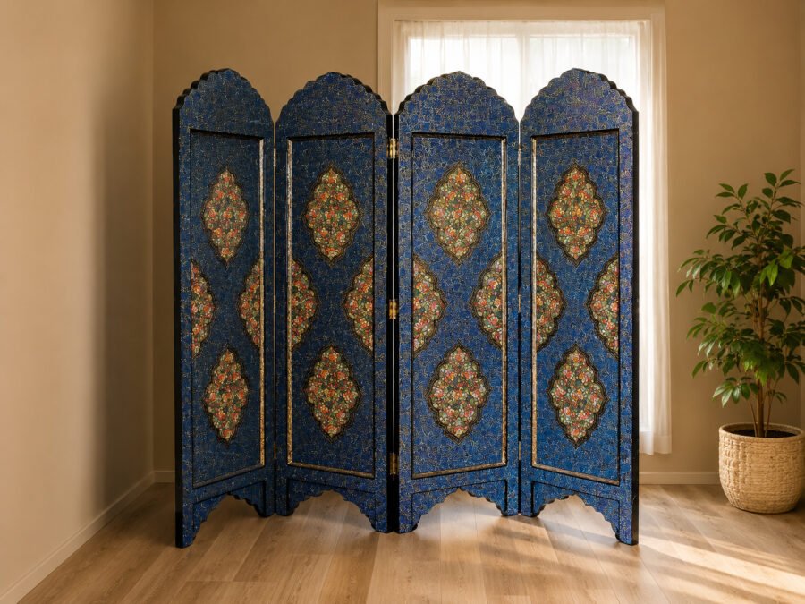 wall divider floral blue2 Floral Wooden Room Divider - Dual Art Themes, Floral Masterpieces-paper mache Kashmir