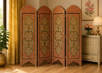 wall divider floral blue2 Floral Wooden Room Divider - Dual Art Themes, Floral Masterpieces-paper mache Kashmir