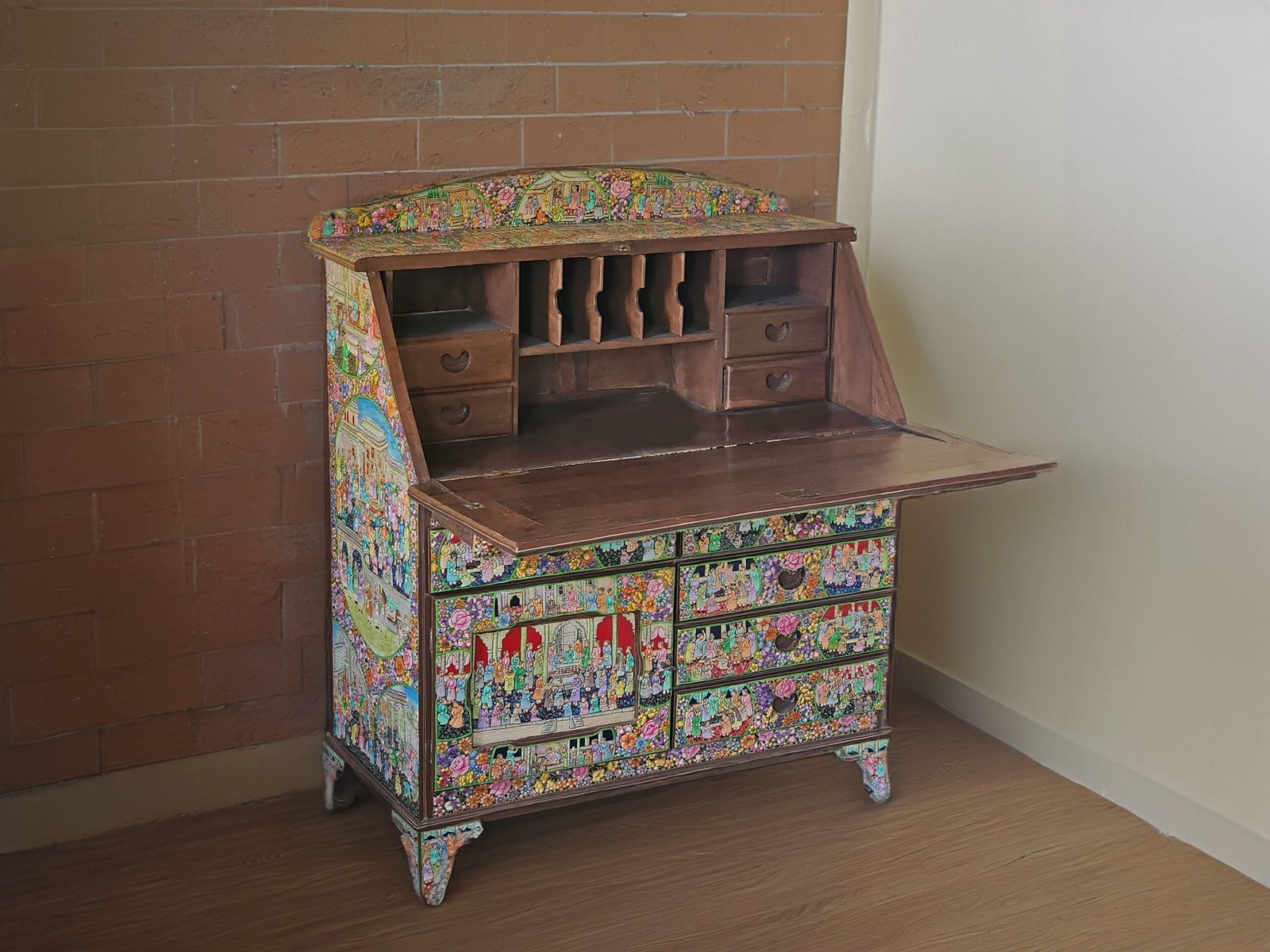 Antique Secretary Desk, walnut wooden desk,wooden chest of drawers