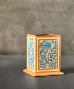 Kashmiri Pen Holder; kashmir paper mache ornaments ,Looking for a unique and stylish way to organize your desk? Look no further! Our hand-painted Kashmiri paper mache pen holder is the perfect solution. Standing at 5 inches in height, this square-shaped pen holder is not only functional but also a piece of art.