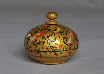 Golden
Powder Box with Multiple Birds - A Paper Mache Masterpiece
