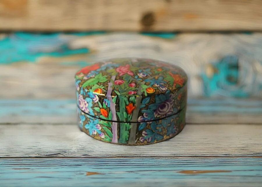 paper mache pill box,,small round box,