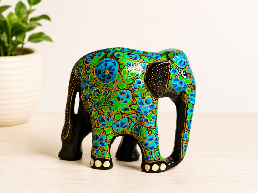 Blue floral elephant figurine