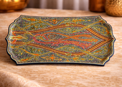 Authentic
crafted Kashmiri Paisley Almond Serving Tray 21 x 14 Inch