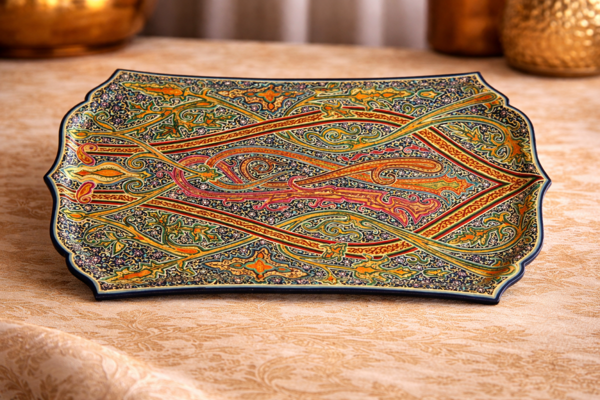 kashmiri paisley almond papier mache serving tray 21x14 inch
