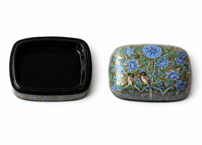 Handmade
Paper Mache Mynah Jewelry Box | Curvy Top Kashmiri Design (4x3 Inch)
