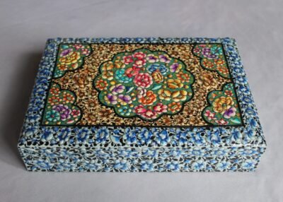 Exquisite
Blue Embossed Kashmiri Jewelry Box – Multicolor Geometric Art with Velvet
Luxury