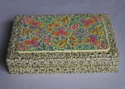 Lush
Floral Garden Jewelry Box – Handcrafted Embossed Kashmiri Art with Velvet
Interior