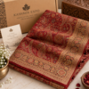 Red jamawar bridal shawl with zari border