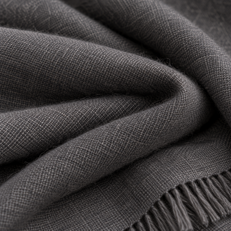 Close-up of fine charcoal pashmina weave
