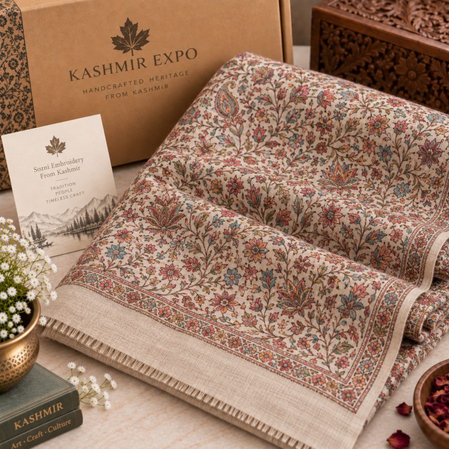 Full-field floral sozni embroidered shawl, 200x100cm