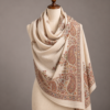 Pashmina stole with sozni embroidery draped on a mannequin