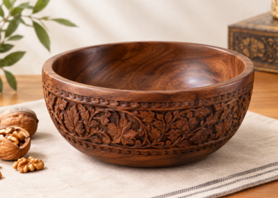 Hand-Carved Kashmiri Walnut Bowl