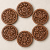 All 6 walnut wood coasters arranged in a circular flat lay