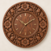 Hand-carved Kashmiri walnut wood wall clock shown straight on